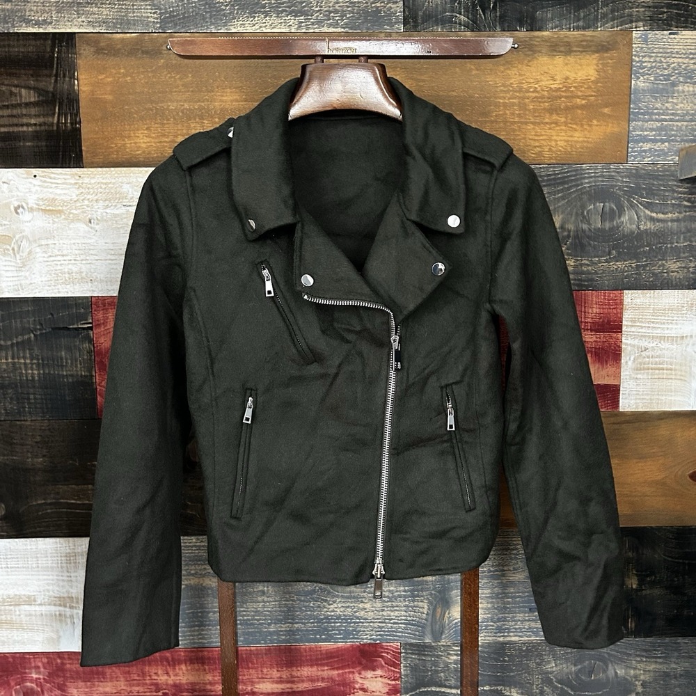 p.a.r.o.s.h Womens Biker Jacket Soft Wool Dark Green Medium